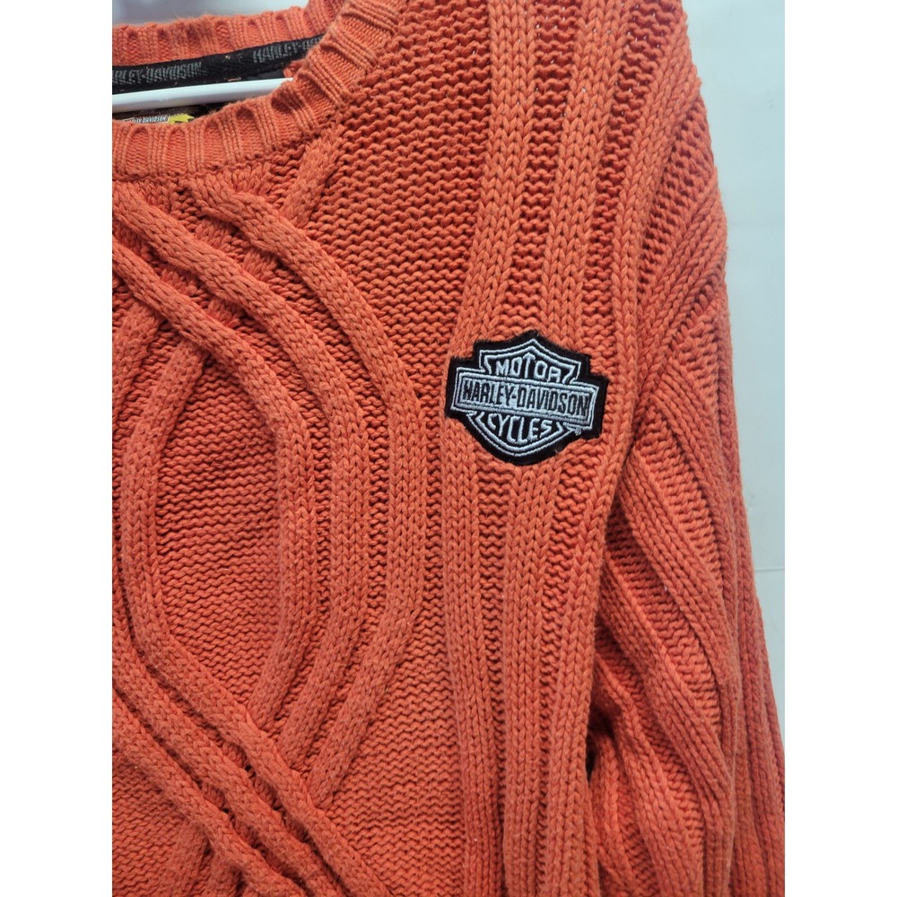 Harley Davidson Orange Cable Knit Sweater Men's Small Cotton - Picture 2 of 11